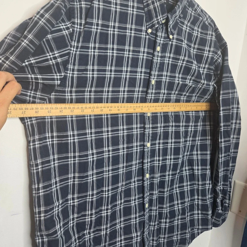 Nautica Mens XXL Navy Blue White Plaid Cotton Long Sleeve Button Down Shirt
